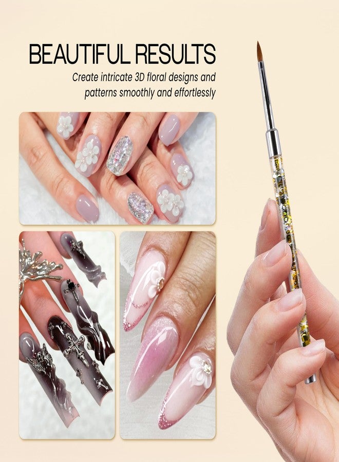 PANA Kolinsky 3D Acrylic Nail Brushes with Liquid Glitter Handle - For Professional Acrylic Powder Liquid Manicure Pedicure (Gold Color, Size #5) - Image 2